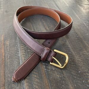 LL Bean Mens Size 46 Full Grain Leather Belt Brown Brass Buckle USA Made 280923